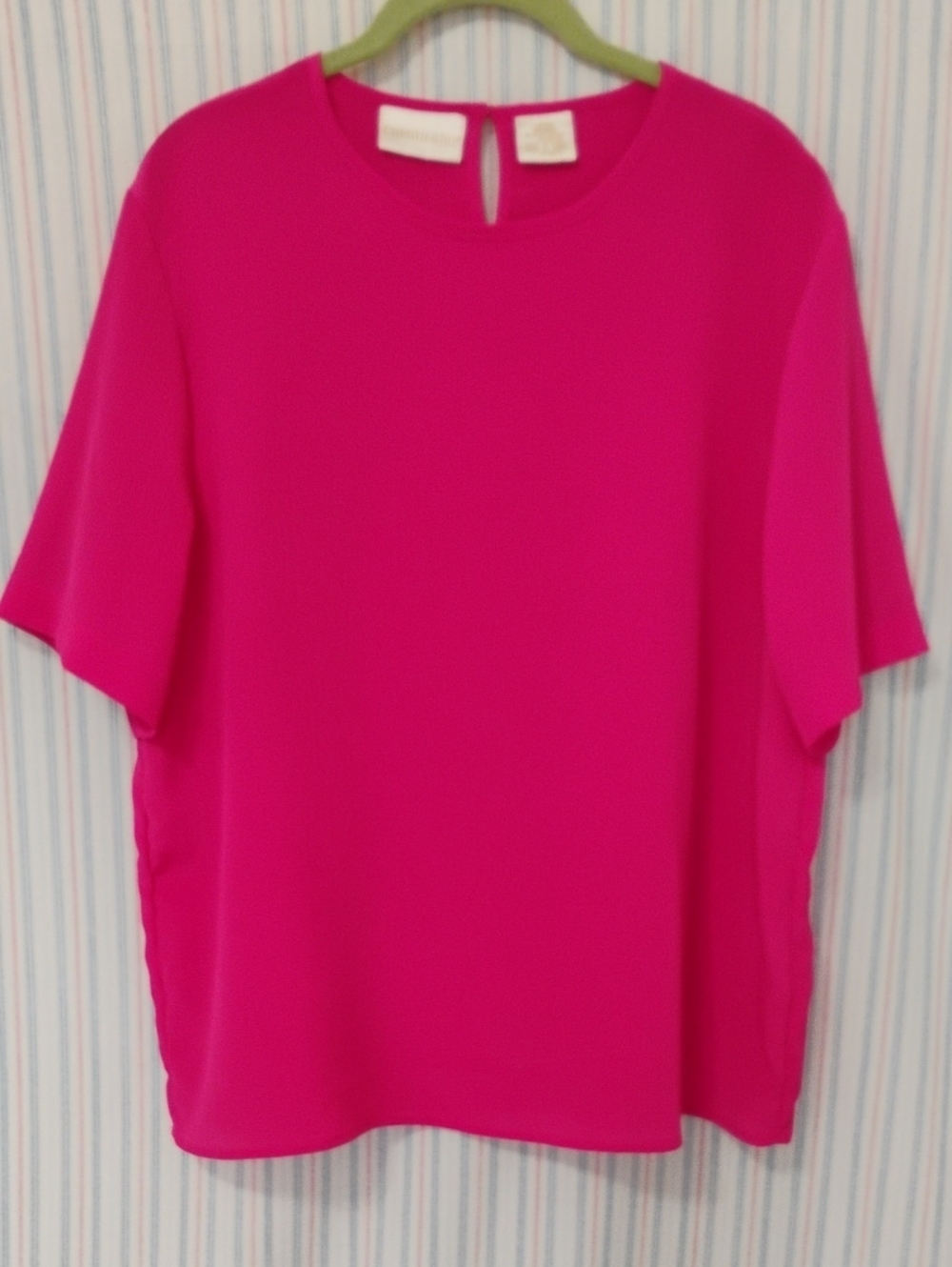 Christie And Jill Deep Pink Textured Short Sleeve Blouse L